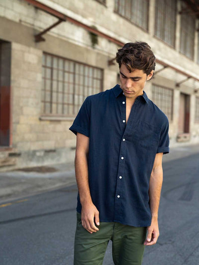 Hemp Clothing Australia Newtown Short Sleeve Shirt Navy Meadow Store