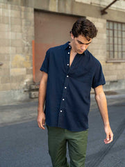 Hemp Clothing Australia Newtown Short Sleeve Shirt Navy Meadow Store