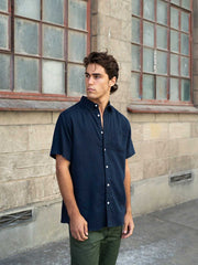 Hemp Clothing Australia Newtown Short Sleeve Shirt Navy Meadow Store