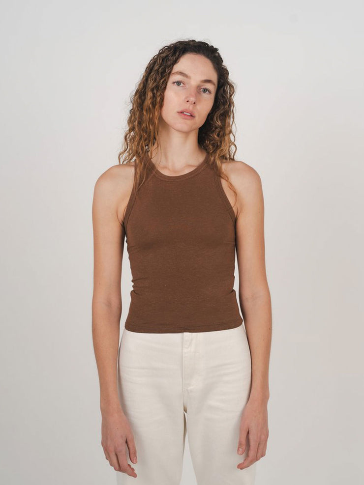 Hemp Clothing Australia Hemp Stretch Tank Top Toasted Coconut Brown Meadow Store